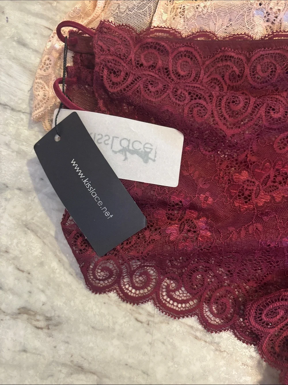 NWT! 5 Pc Kiss Lace Silky Bikini Briefs in Burgundy, Black, Gray & Cream